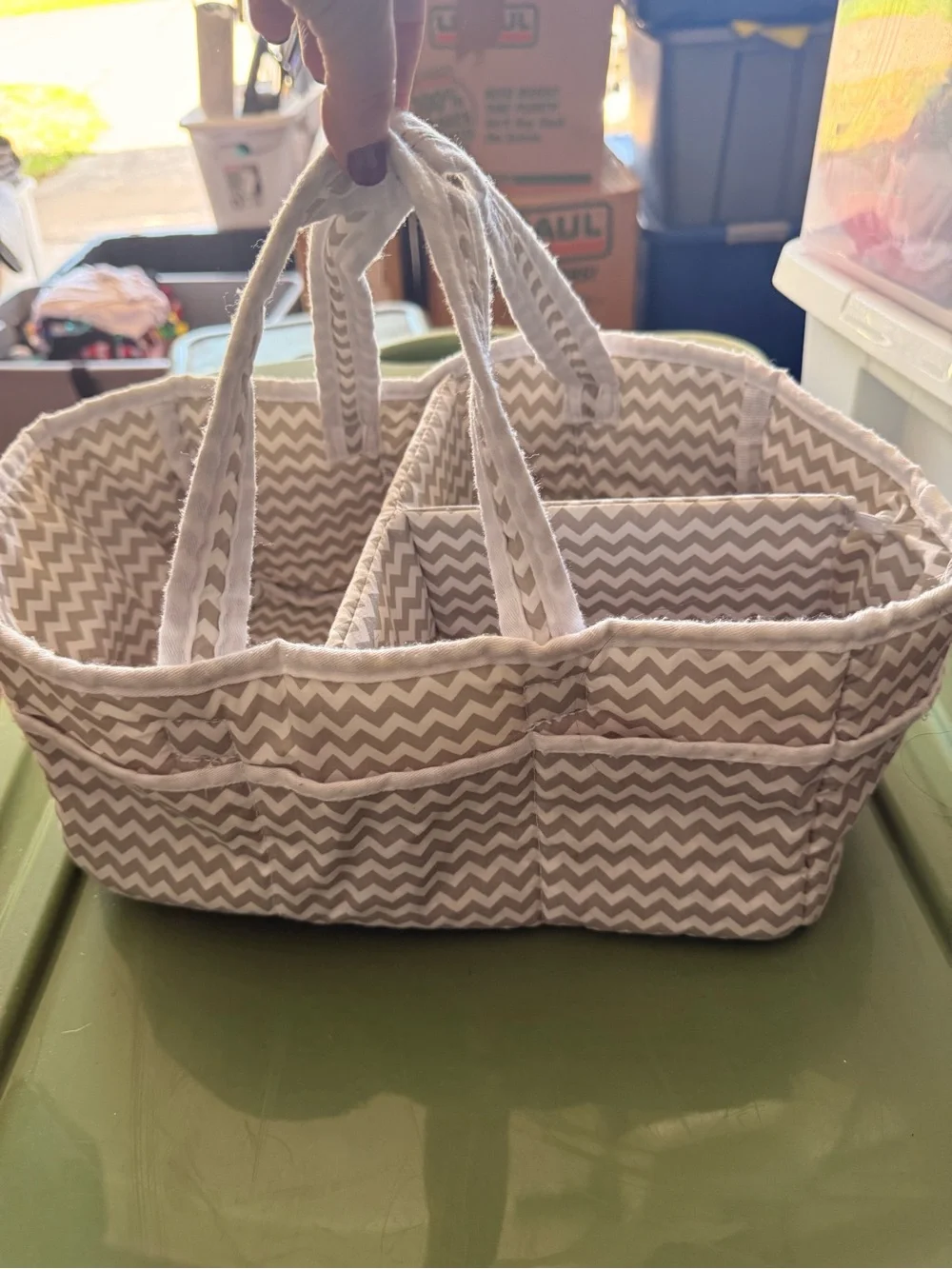 Baby Neutral Chevron Organizer Cloth Tote. Multifaceted use!